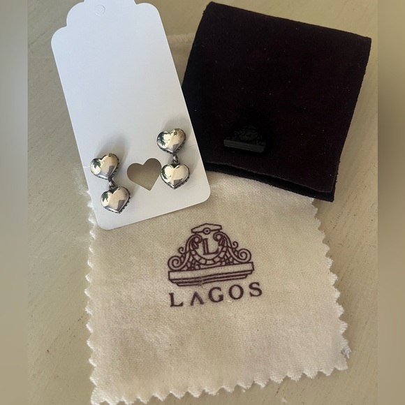 RARE LAGOS Vintage 925 Sterling Silver Drop Heart Earrings❣️❣️ - Picture 2 of 8